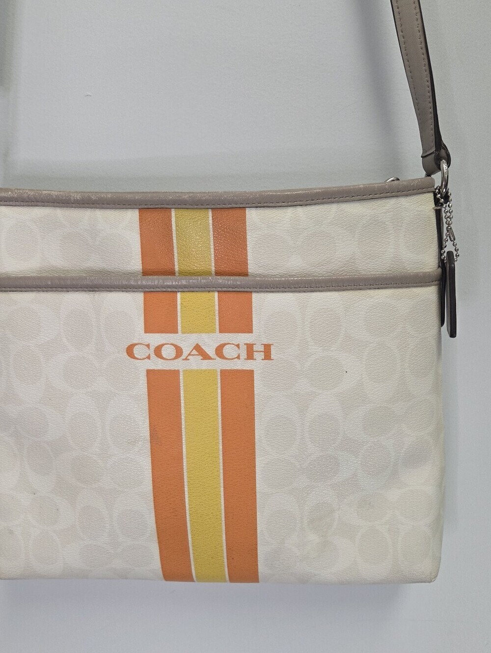 COACH Varsity Stripe  Crossbody Coated Canvas Bag Orange and Yellow - Picture 2 of 16